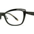 BCBGMAXAZRIA Beatriz Eyeglasses, Black Version with Cutout Shapes on Corners, Side View of the Frame