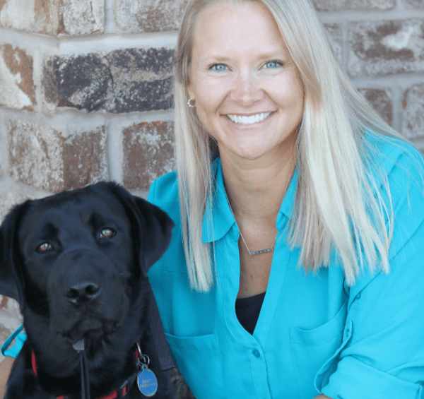 Dr. Lindsay Culver with Future Leader Dog, Black Labrador Retriever, Daisy